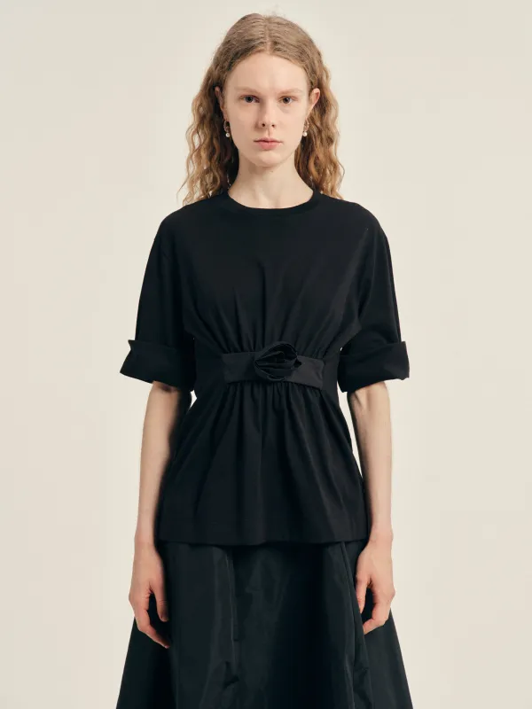 Gathered Rose Wire Sleeve Boy T-Shirt made by Simone Rocha