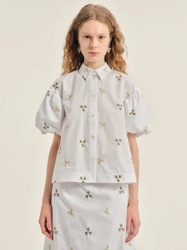 Cropped Rosebud Puff Sleeve Lace Trim Shirt made by Simone Rocha