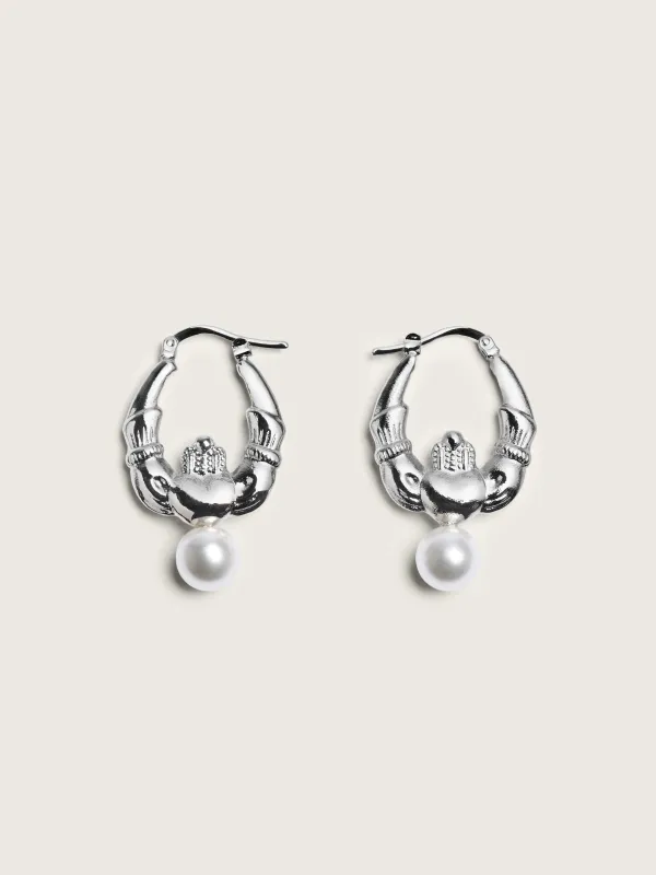 Claddagh & Pearl Hoop Earrings made by Simone Rocha
