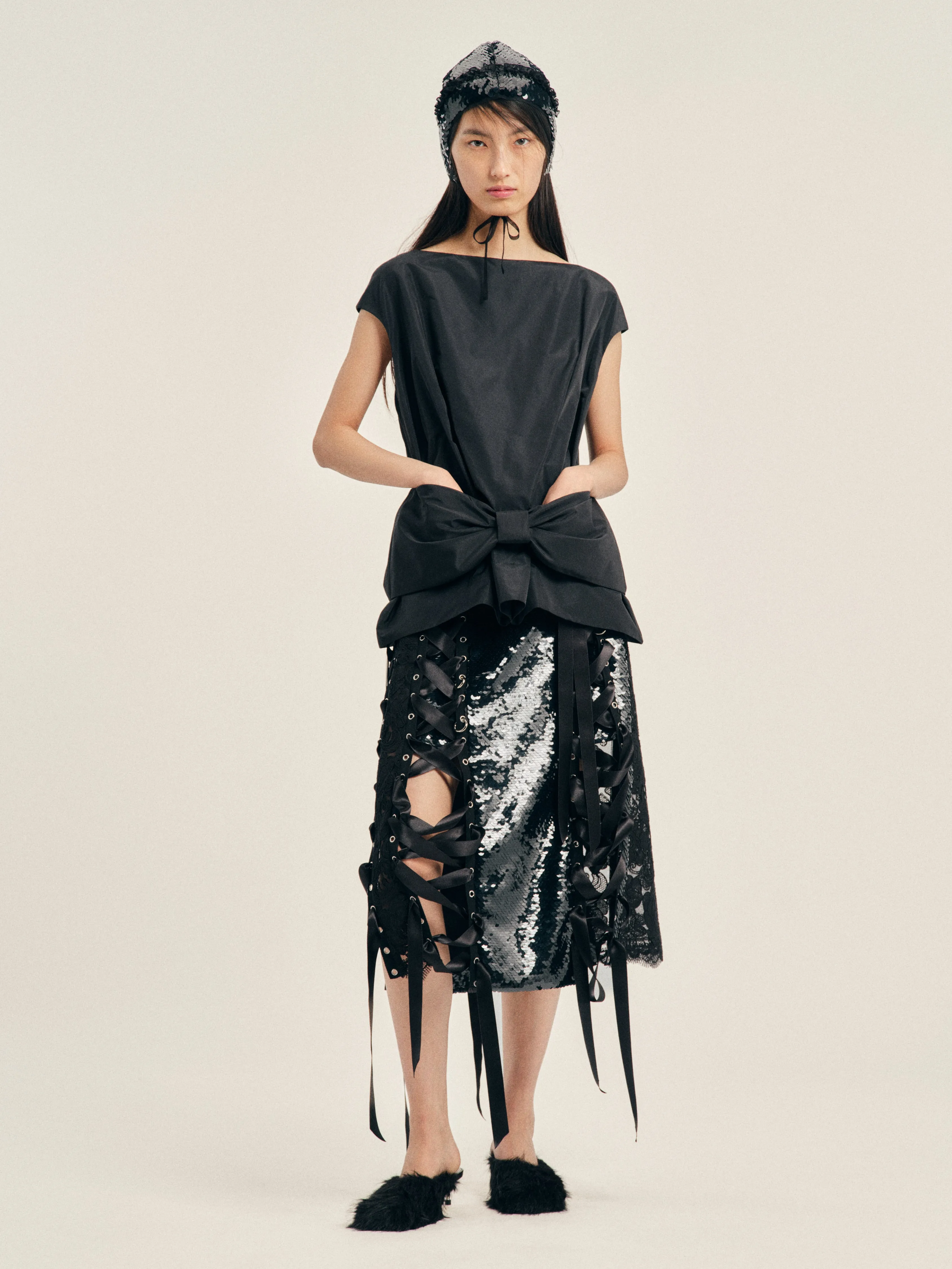 Boxy Peplum Bow Detail Top sold by Simone Rocha