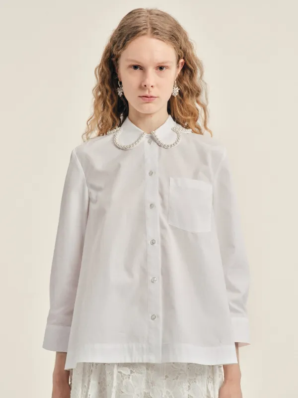 Embellished Cropped Petal Collar Masculine Shirt made by Simone Rocha