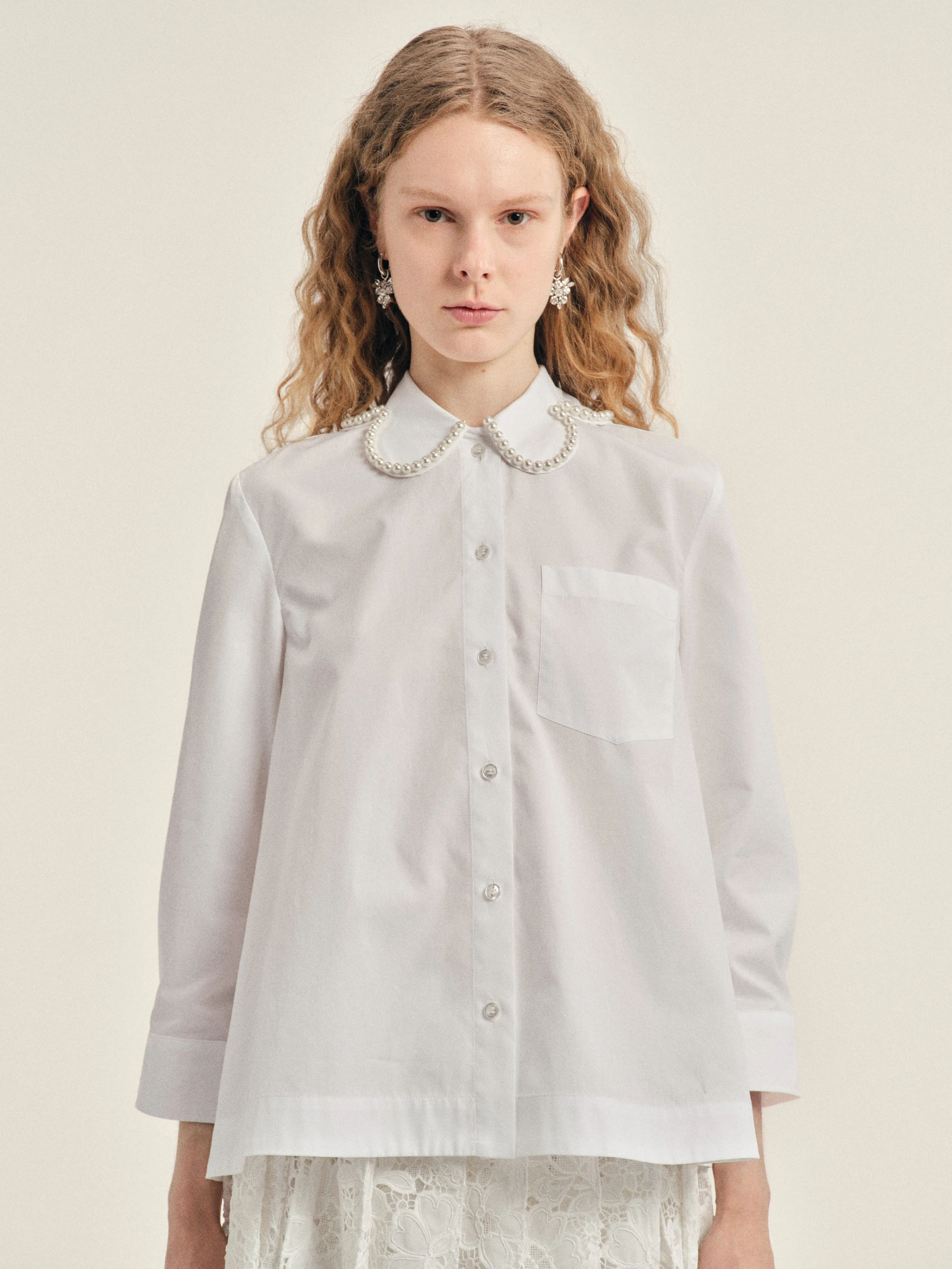 Embellished Cropped Petal Collar Masculine Shirt sold by Simone Rocha