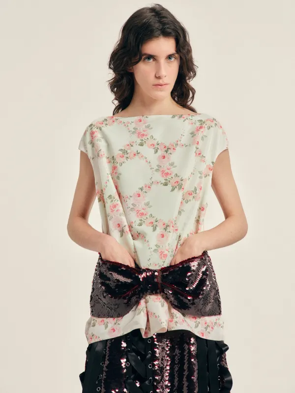 Boxy Peplum Sequin Bow Detail Top made by Simone Rocha