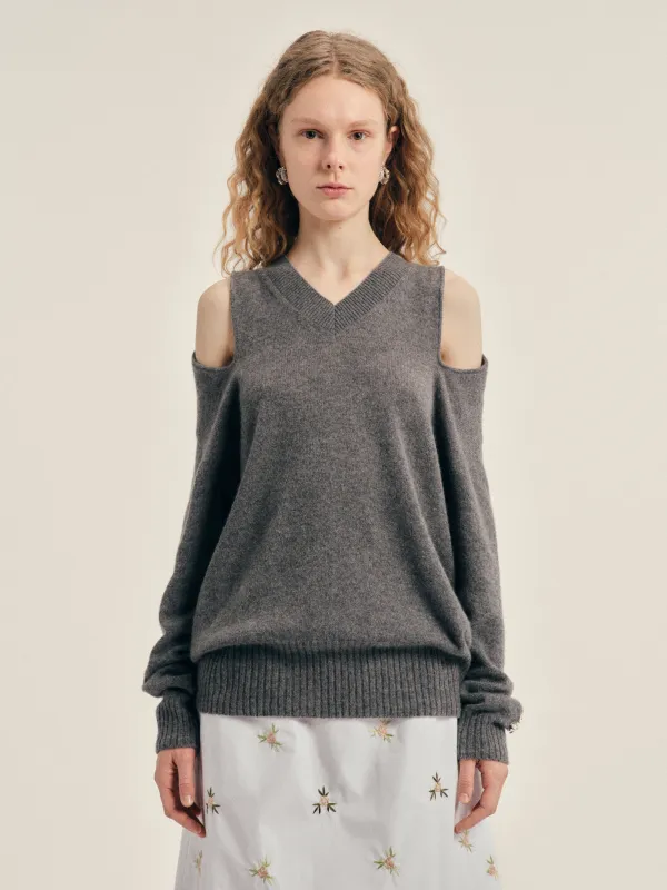 Embellished Relaxed Cashmere Slash V-Neck Jumper made by Simone Rocha