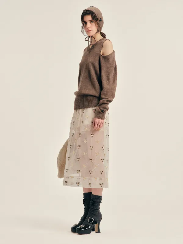 Embellished Relaxed Cashmere Slash V-Neck Jumper made by Simone Rocha