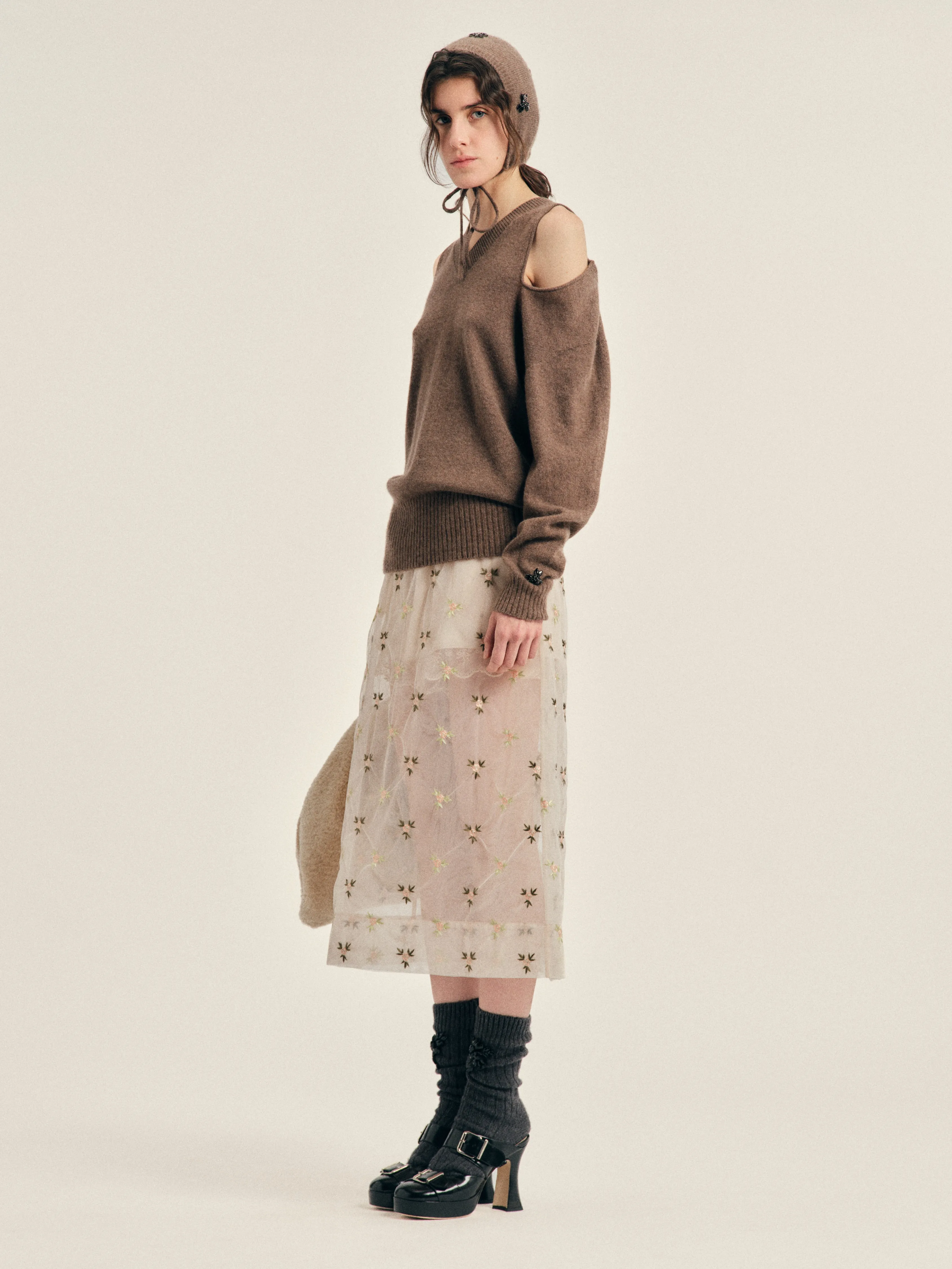 Embellished Relaxed Cashmere Slash V-Neck Jumper sold by Simone Rocha