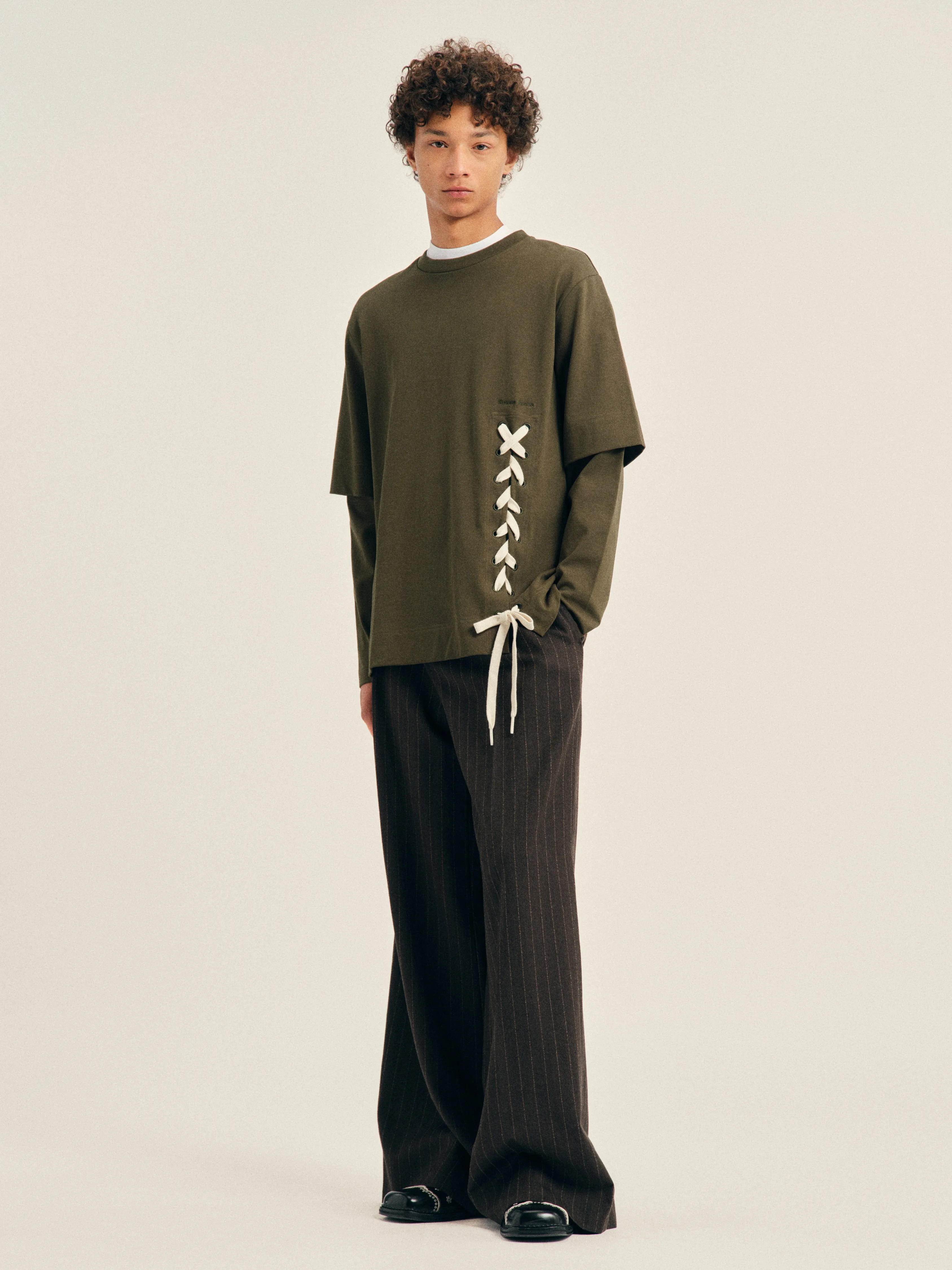 Lace Up Hem Layered Long Sleeve T-Shirt sold by Simone Rocha product image thumbnail 3