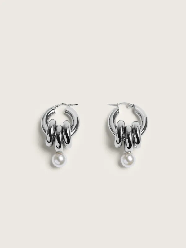Stacked Link Pearl Hoop Earrings made by Simone Rocha