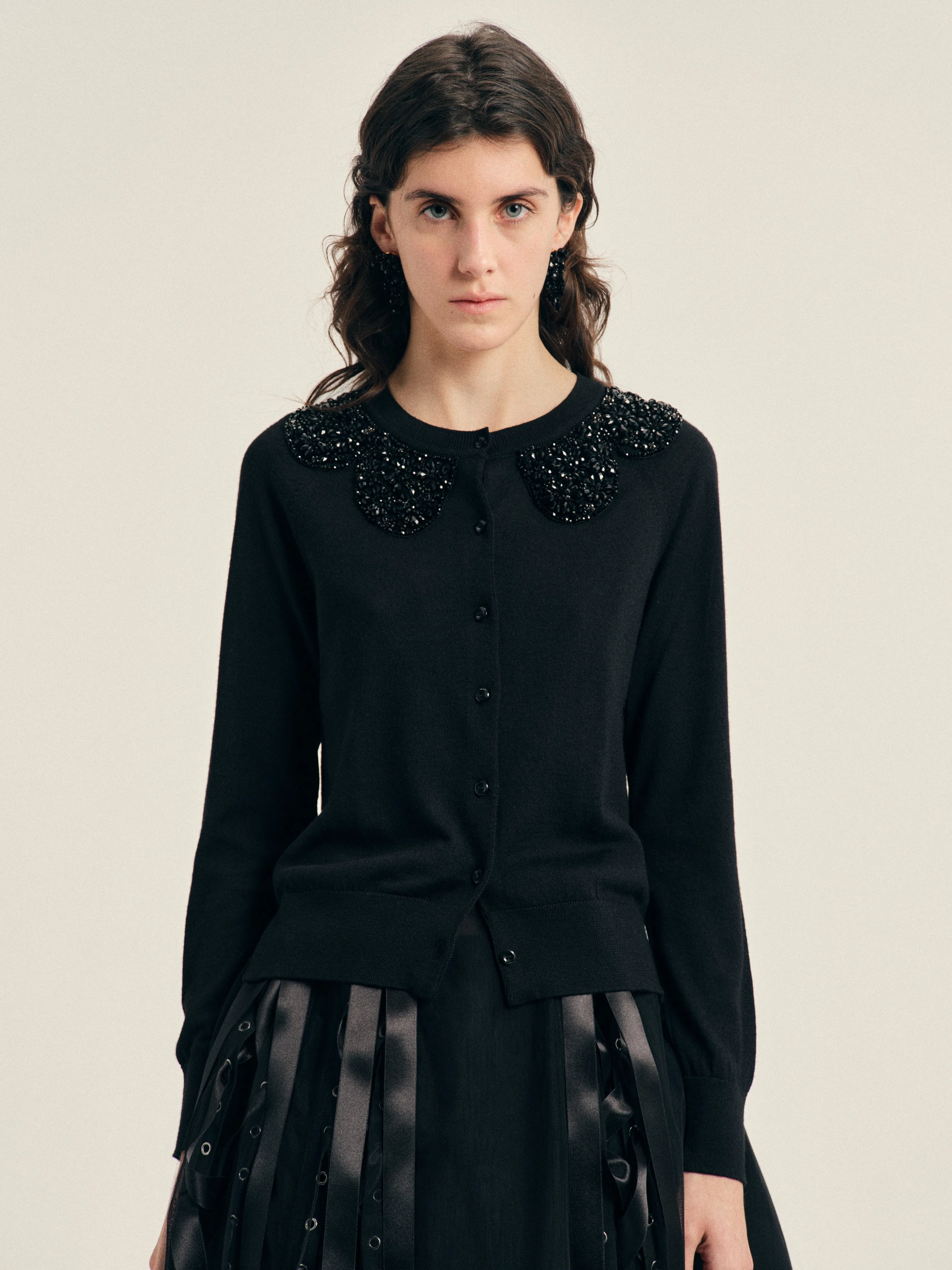 Turbo Embellished Classic Merino Silk Cardigan sold by Simone Rocha