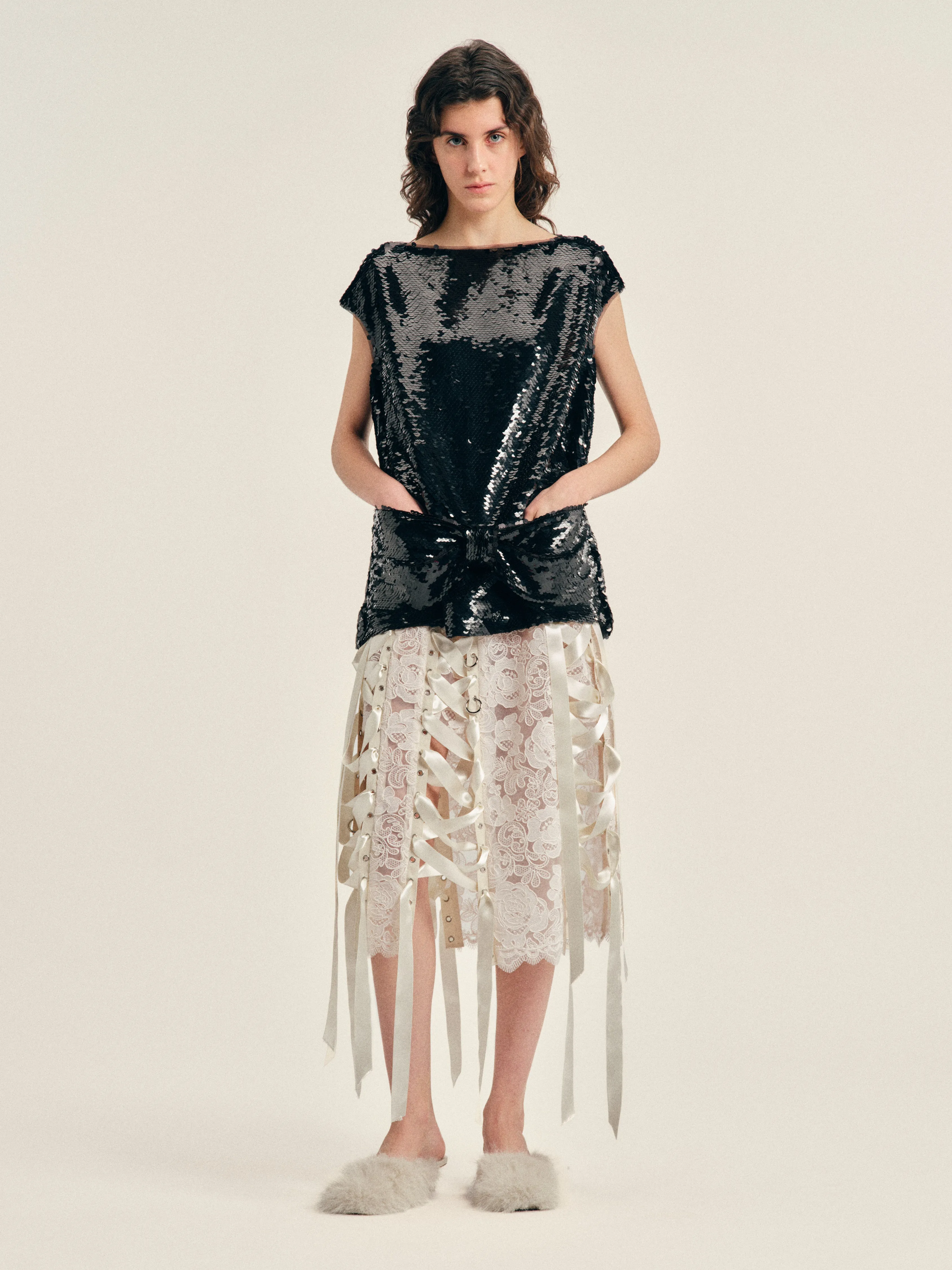 Boxy Peplum Bow Detail Top sold by Simone Rocha