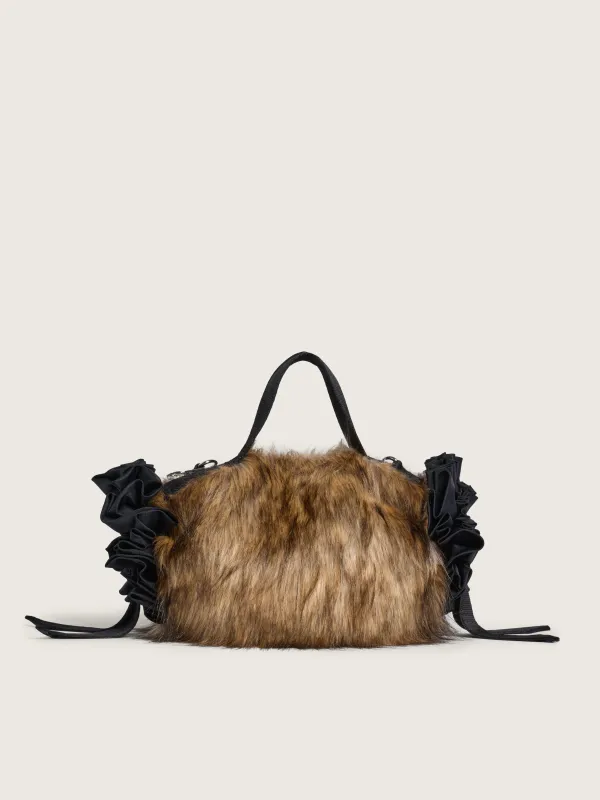 Embellished Mini Faux Fur Double Ribbon Rosette Bag made by Simone Rocha