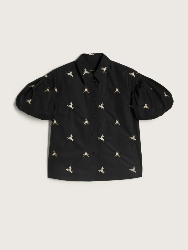 Cropped Rosebud Puff Sleeve Lace Trim Shirt made by Simone Rocha