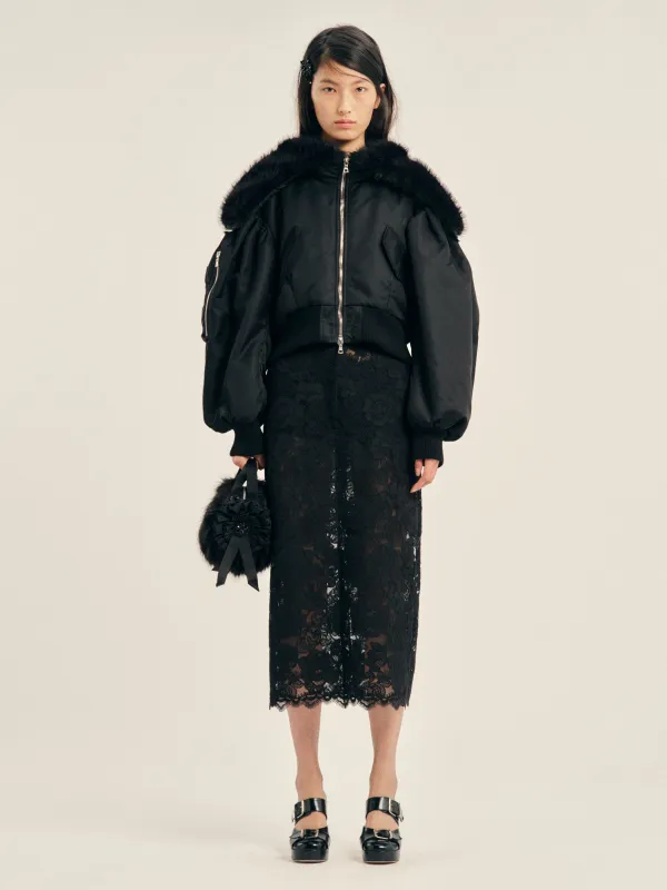 Cropped Split Faux Fur Hood Bomber Jacket made by Simone Rocha