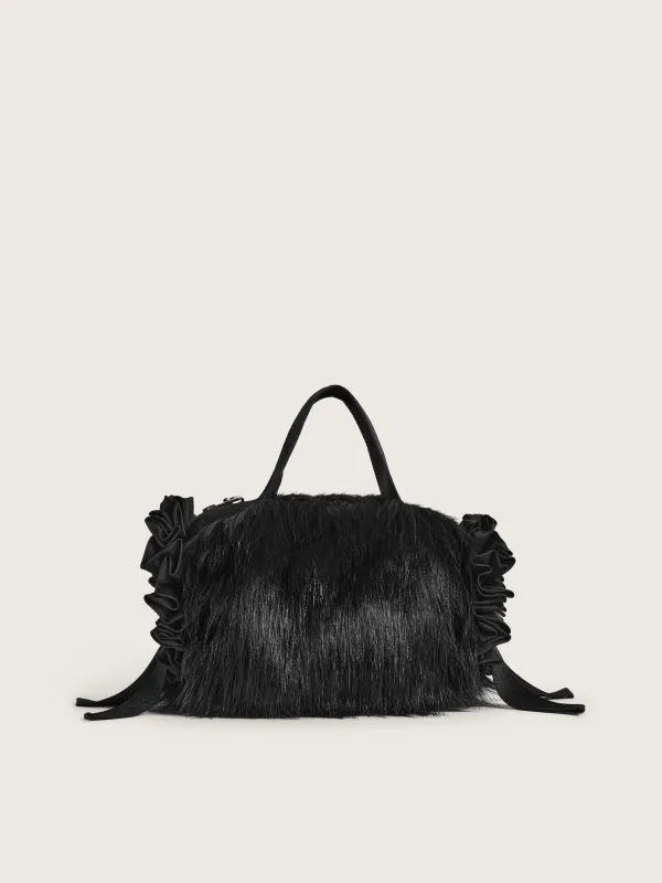 Embellished Mini Faux Fur Double Ribbon Rosette Bag made by Simone Rocha