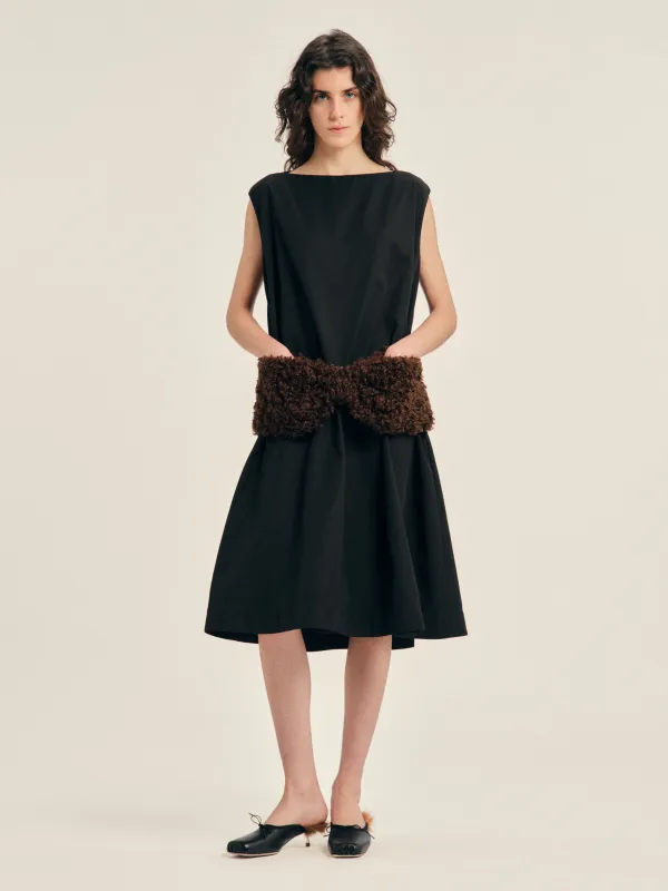 Boxy Peplum Faux Fur Bow Detail Dress made by Simone Rocha
