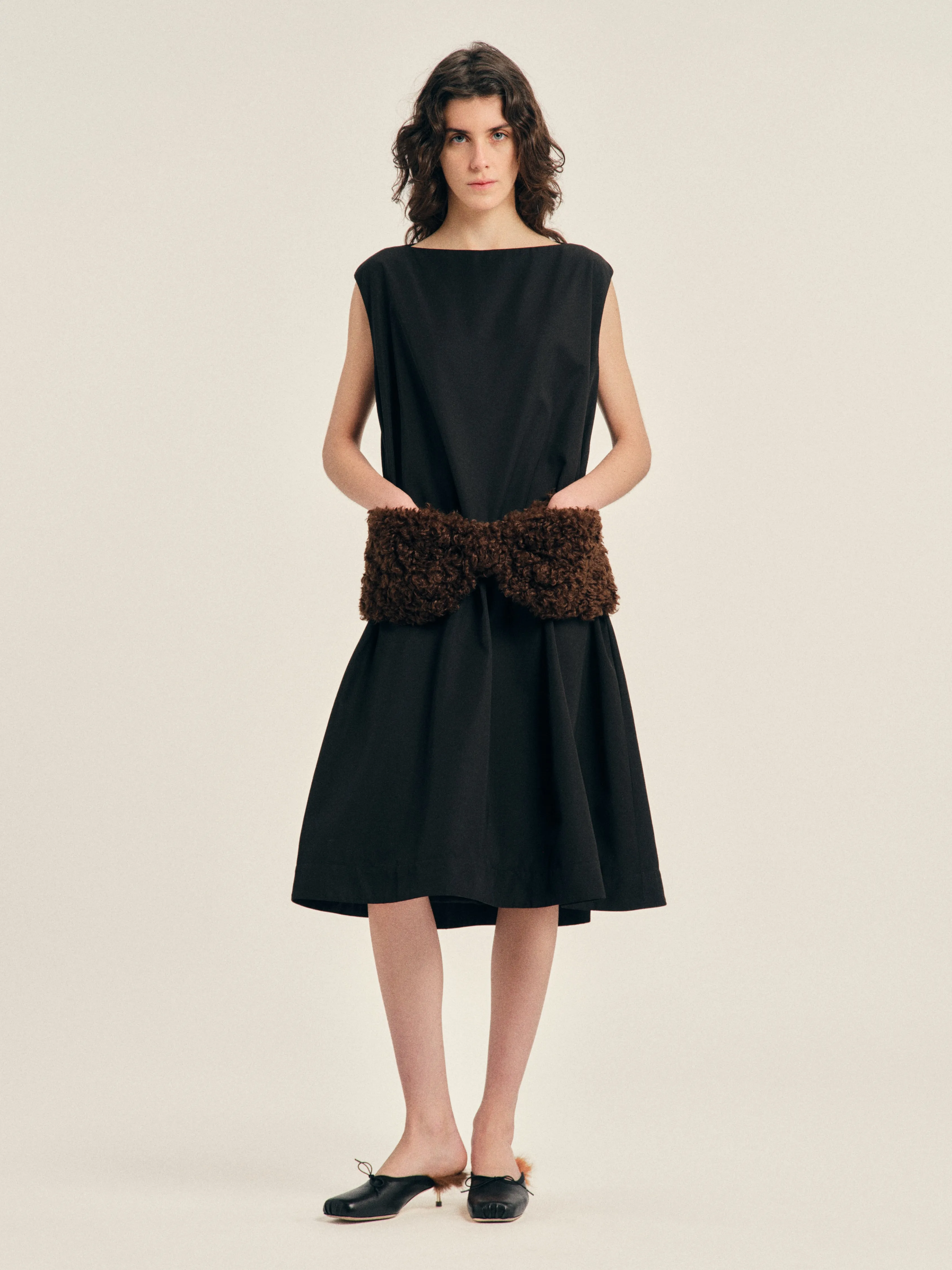 Boxy Peplum Faux Fur Bow Detail Dress sold by Simone Rocha
