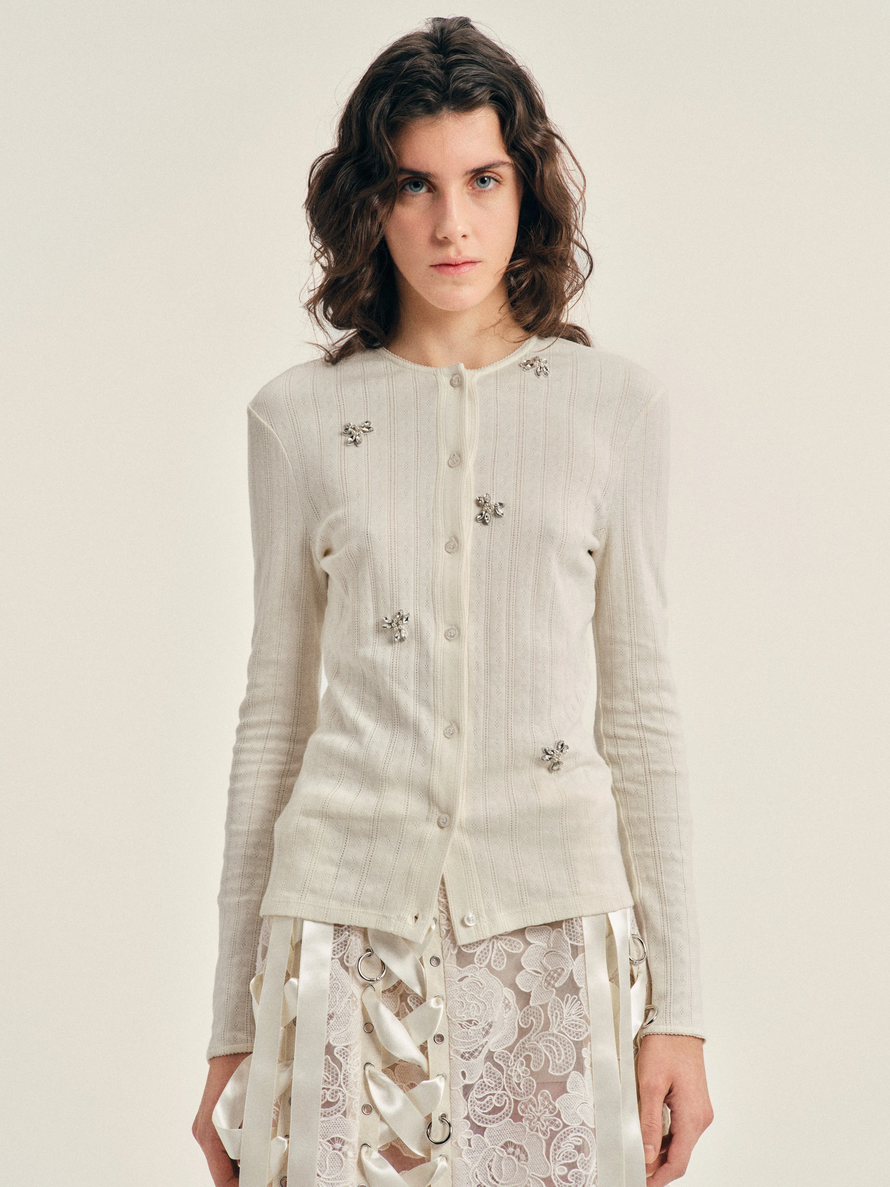 Turbo Embellished Pointelle Cardigan sold by Simone Rocha