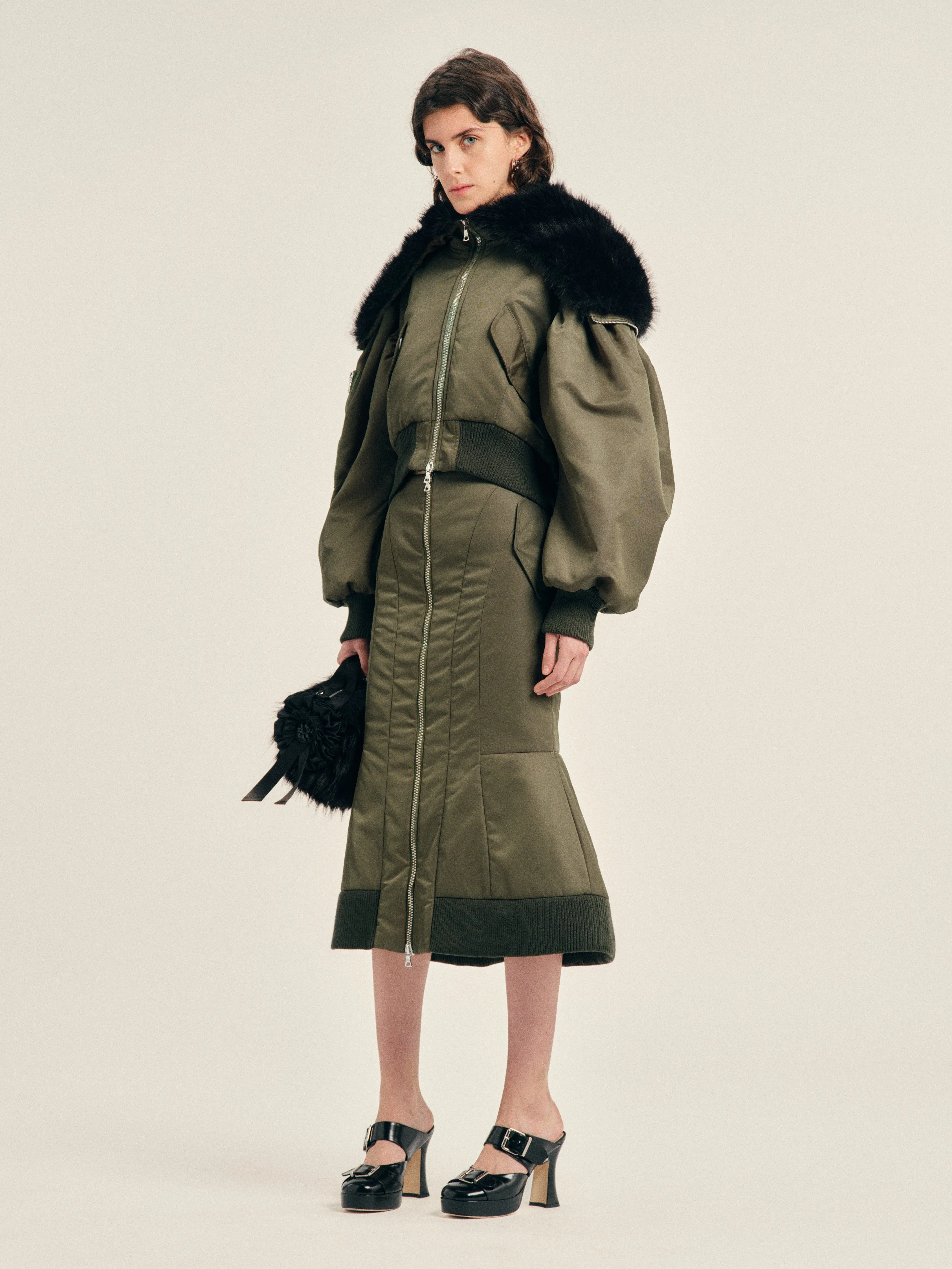 Cropped Split Faux Fur Hood Bomber Jacket sold by Simone Rocha product image thumbnail 2