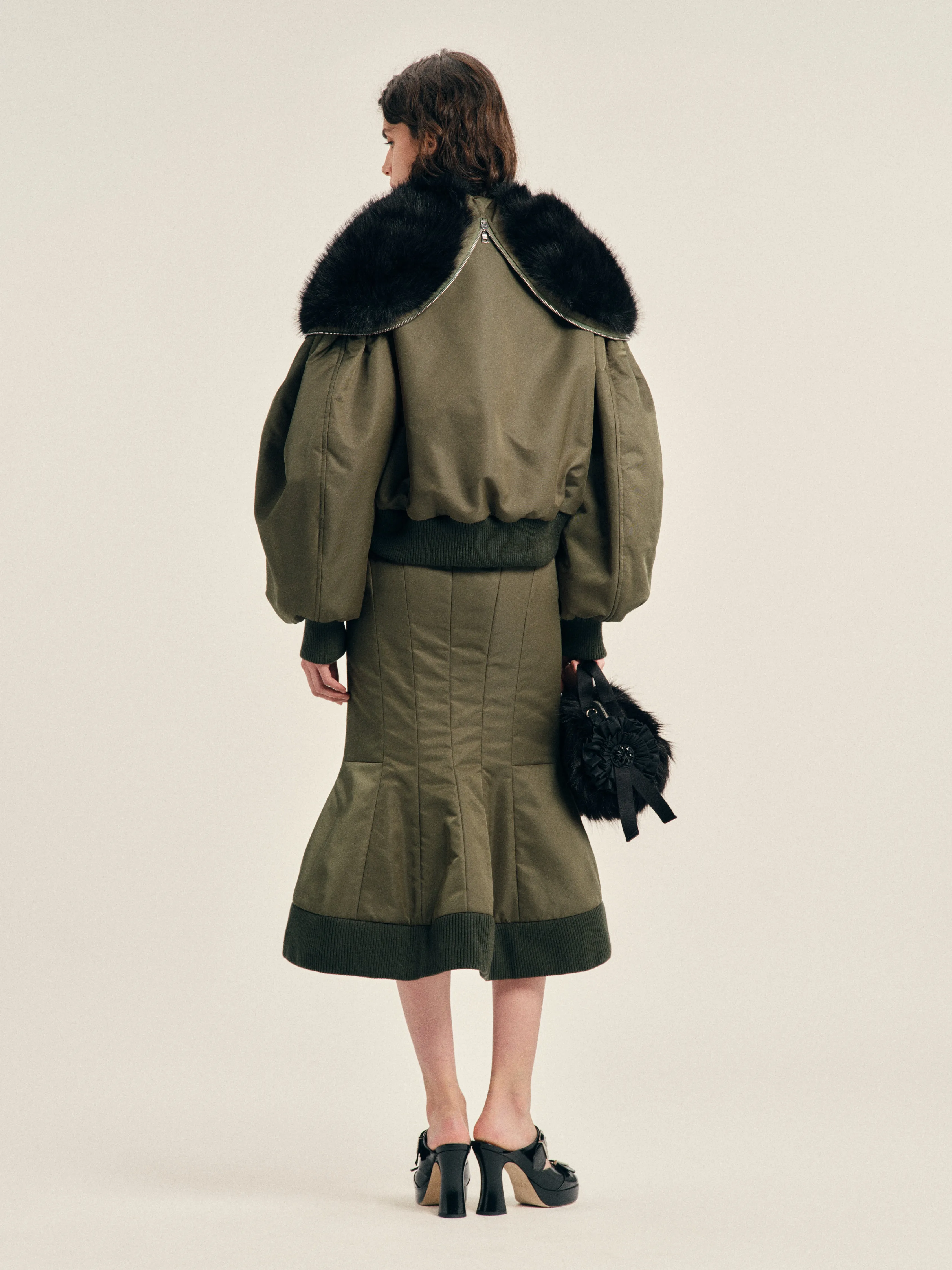Cropped Split Faux Fur Hood Bomber Jacket sold by Simone Rocha product image thumbnail 3