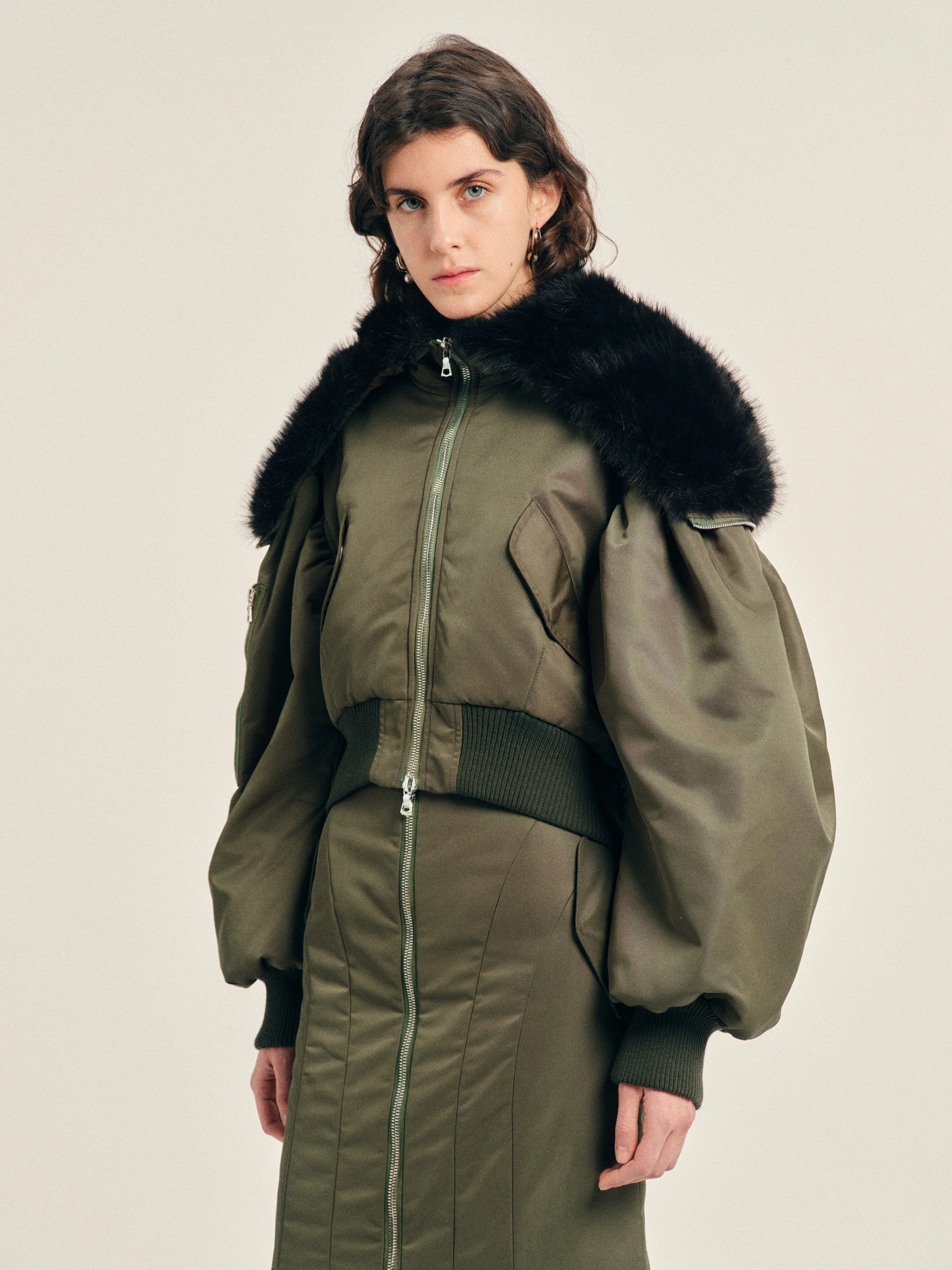 Cropped Split Faux Fur Hood Bomber Jacket sold by Simone Rocha product image thumbnail 4