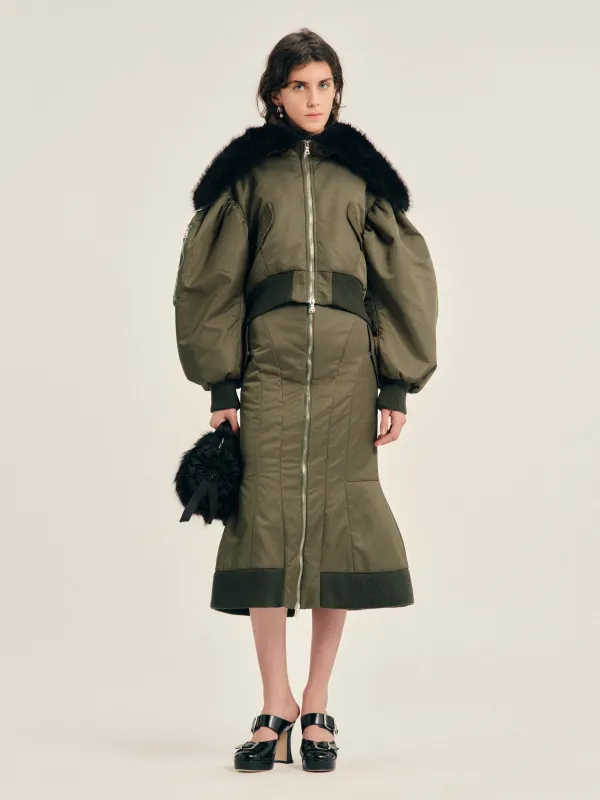 Cropped Split Faux Fur Hood Bomber Jacket made by Simone Rocha