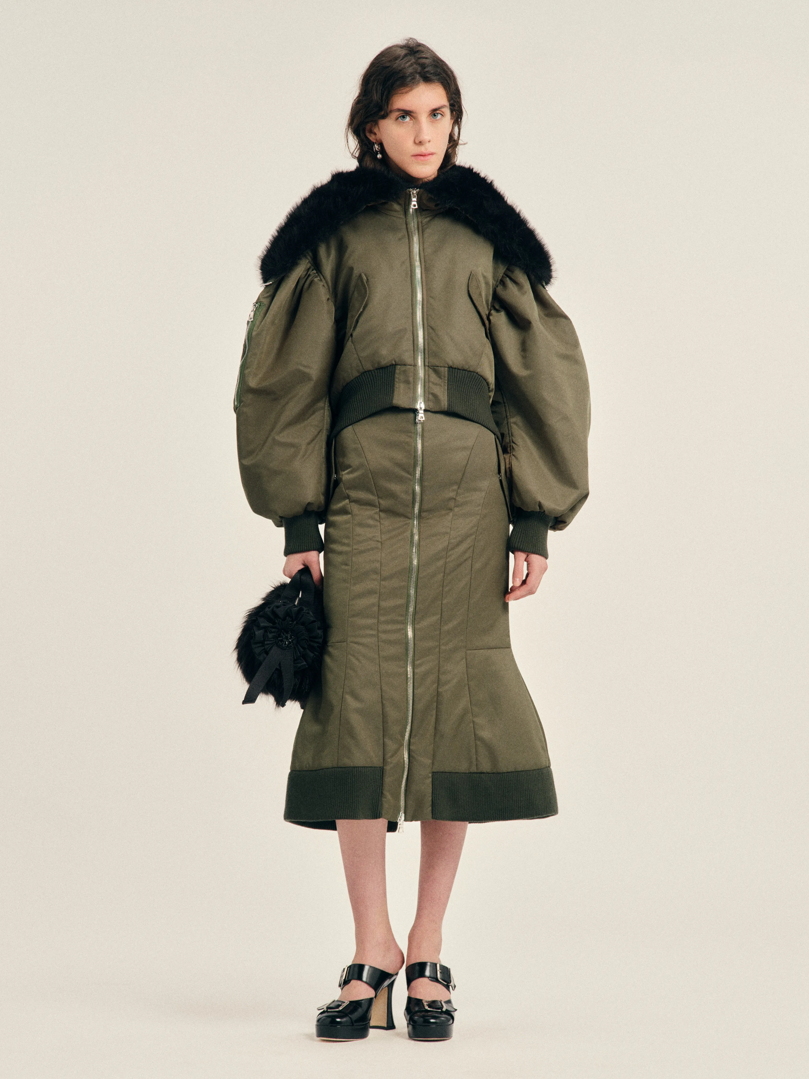 Cropped Split Faux Fur Hood Bomber Jacket sold by Simone Rocha