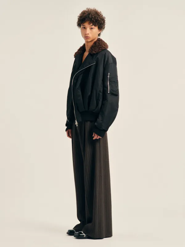 Draped Faux Fur Detail Side Zip Bomber Jacket made by Simone Rocha