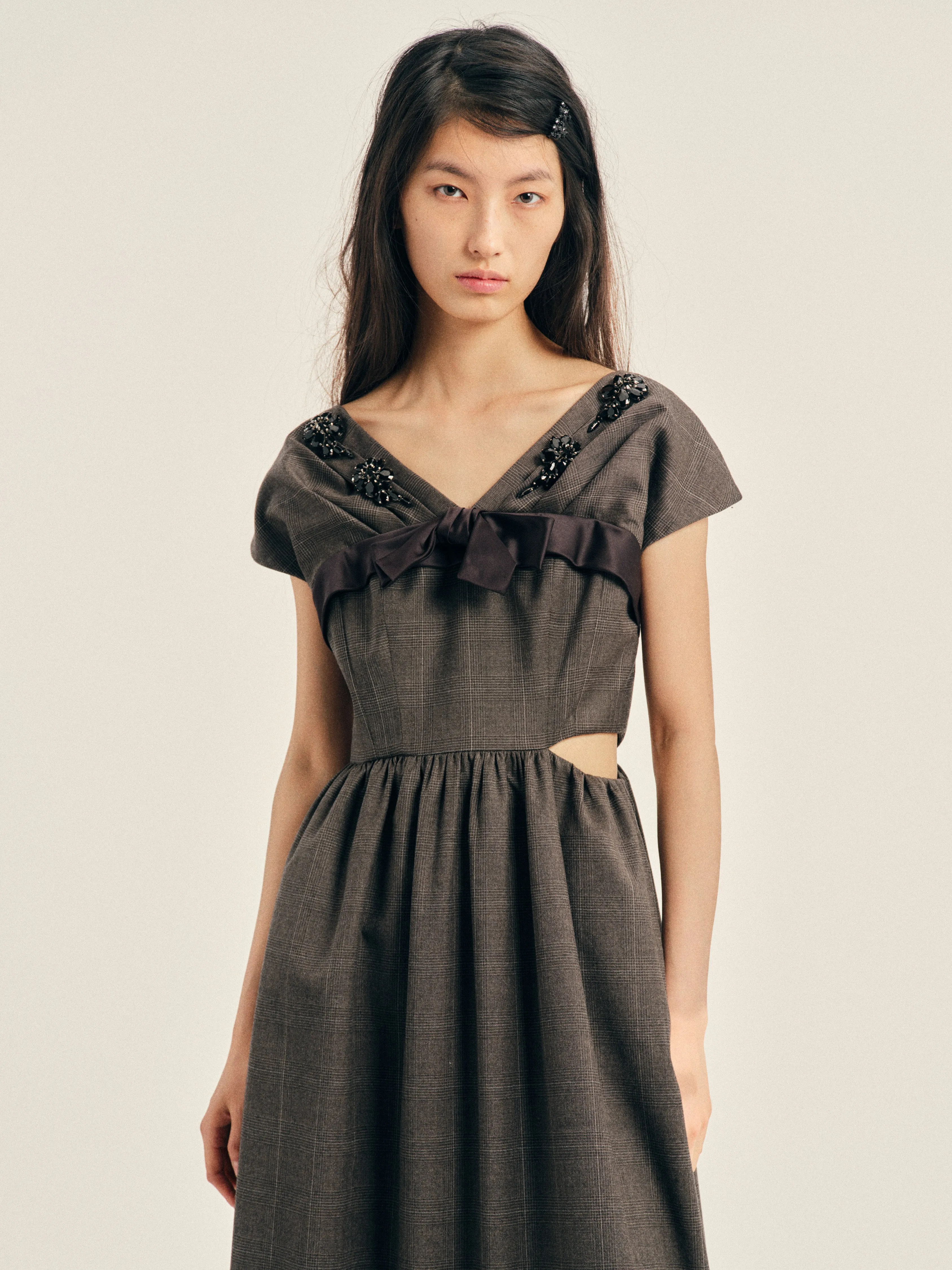 Embellished Gathered Sleeve Bite Detail Flare Dress sold by Simone Rocha product image thumbnail 4