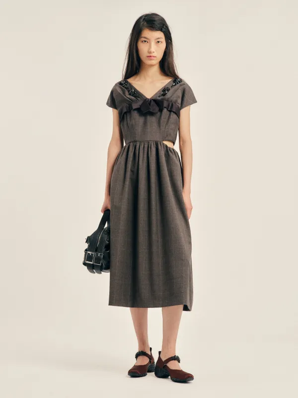 Embellished Gathered Sleeve Bite Detail Flare Dress made by Simone Rocha