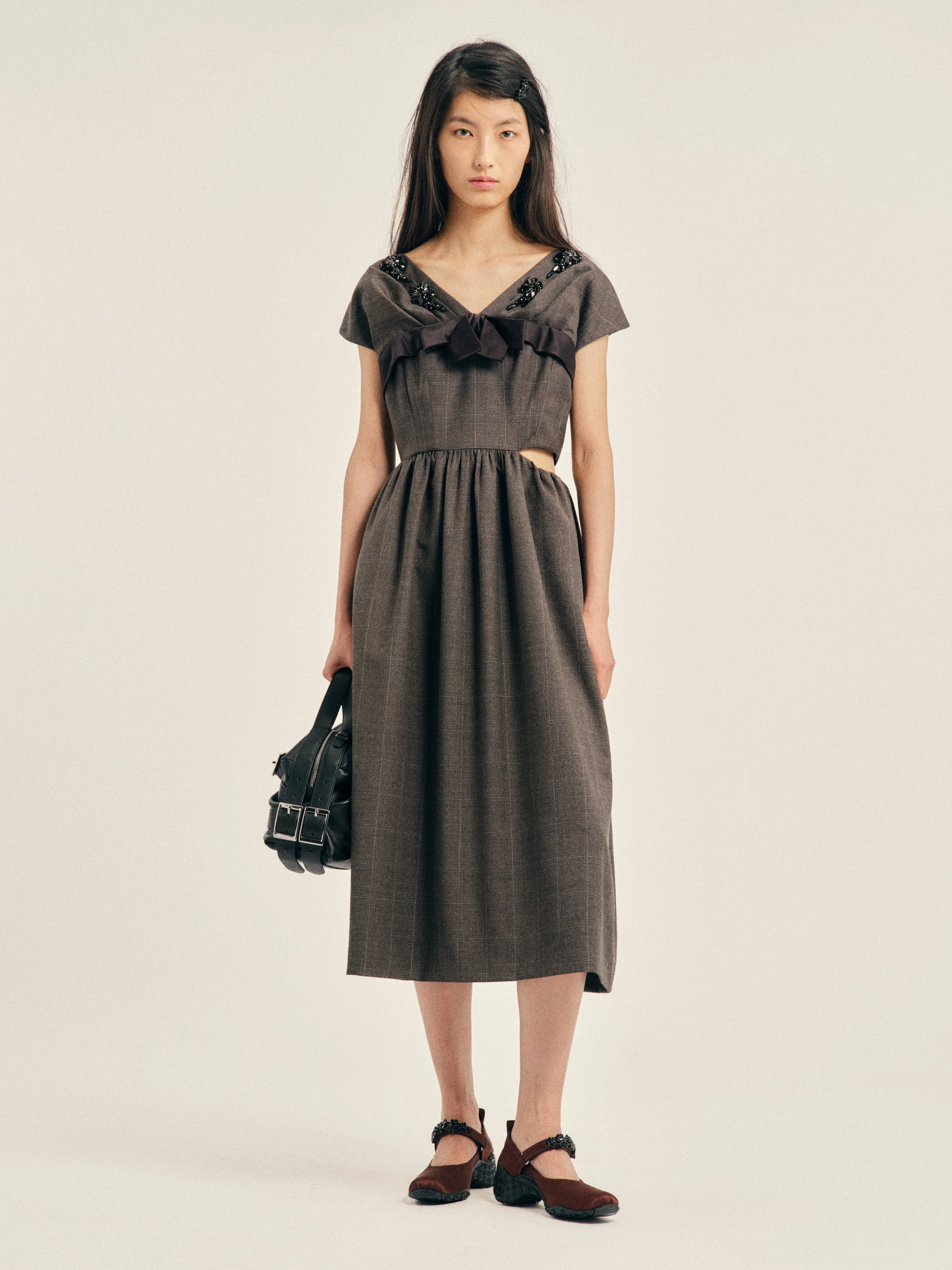 Embellished Gathered Sleeve Bite Detail Flare Dress sold by Simone Rocha