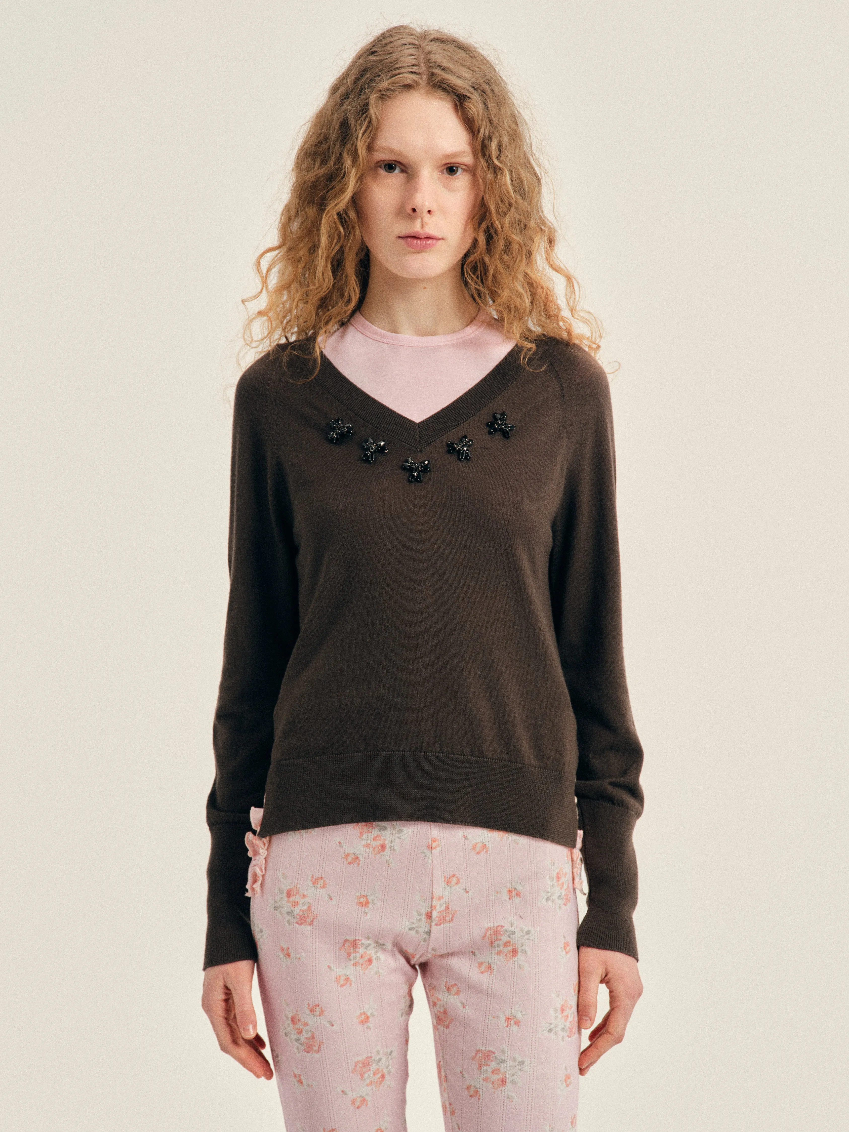 Turbo Embellished Merino Silk Double V-Neck Jumper sold by Simone Rocha product image thumbnail 2