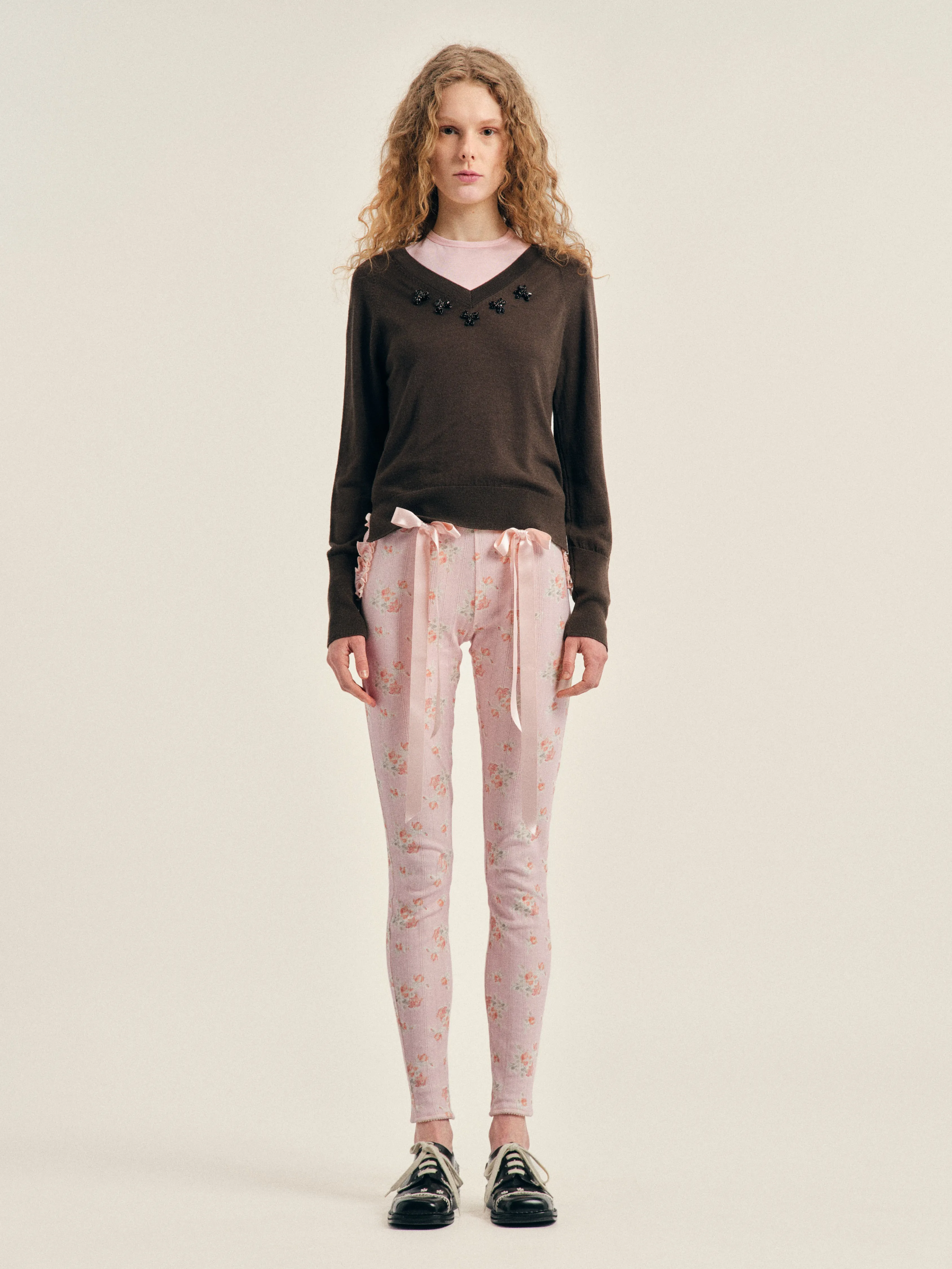 Turbo Embellished Merino Silk Double V-Neck Jumper sold by Simone Rocha