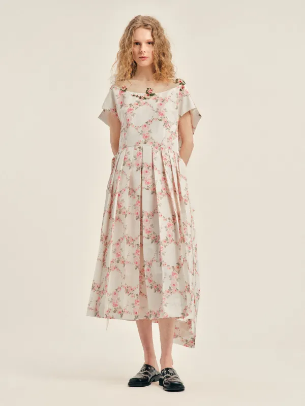 Embellished Pleated Sheer Back Panel Flare Dress made by Simone Rocha