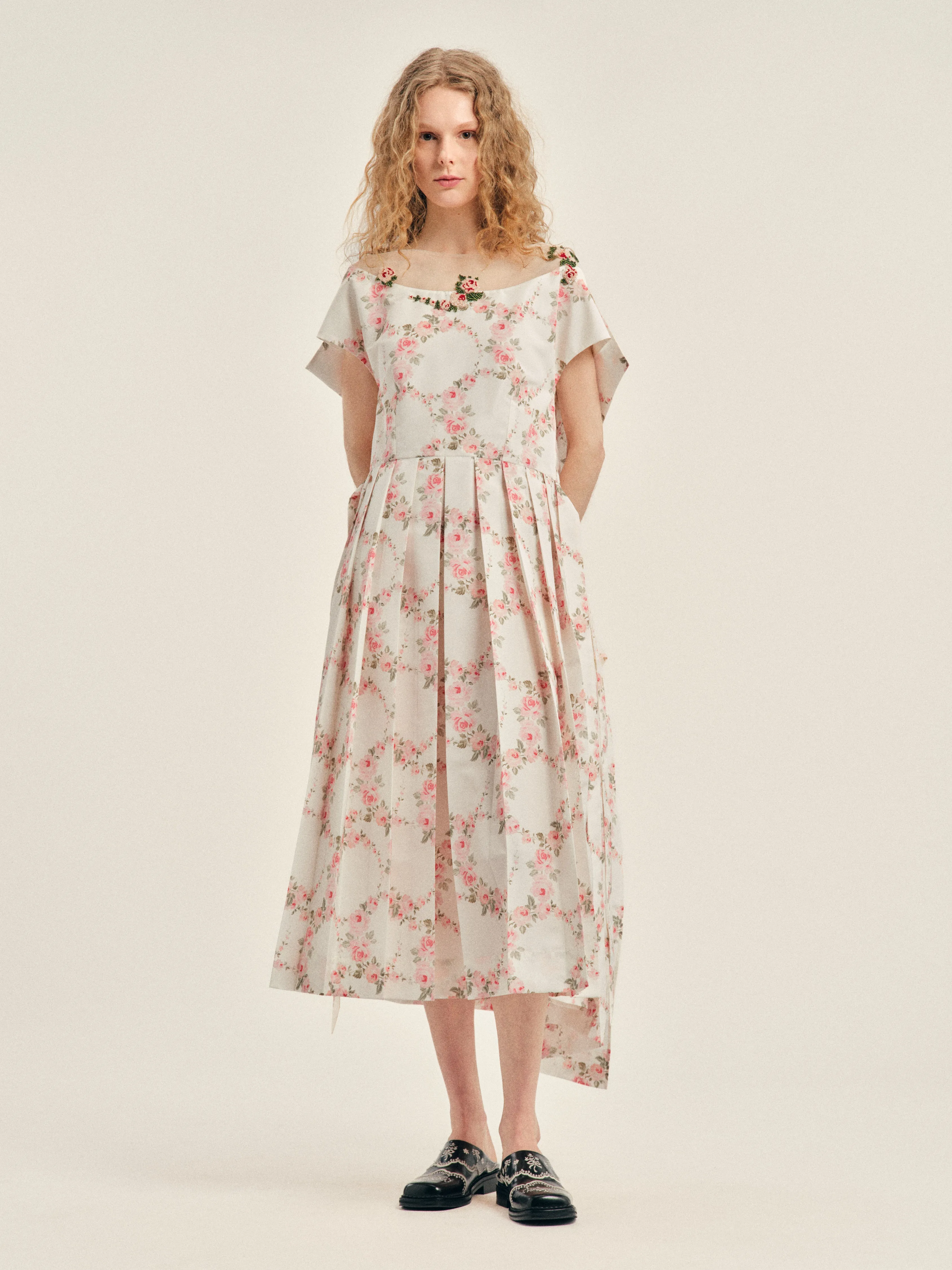 Embellished Pleated Sheer Back Panel Flare Dress sold by Simone Rocha