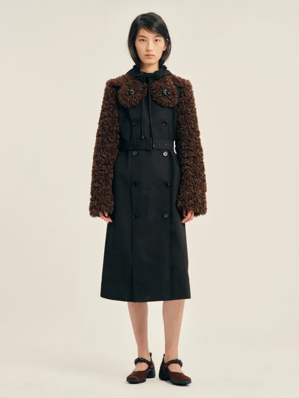 Embellished Faux Fur Detail Petal Collar Trench Coat made by Simone Rocha