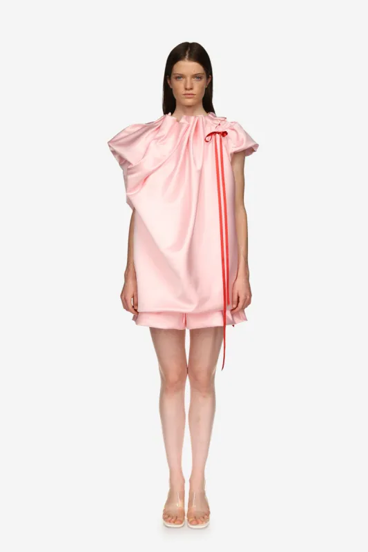 Mini Pleated Heavy Satin Sack Dress made by Simone Rocha