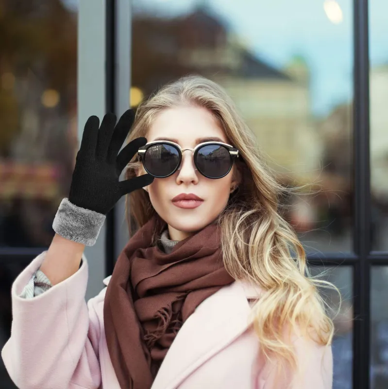 Ladies' 3 Fingers Touchscreen Cable Knit Winter Gloves sold by Simplicity