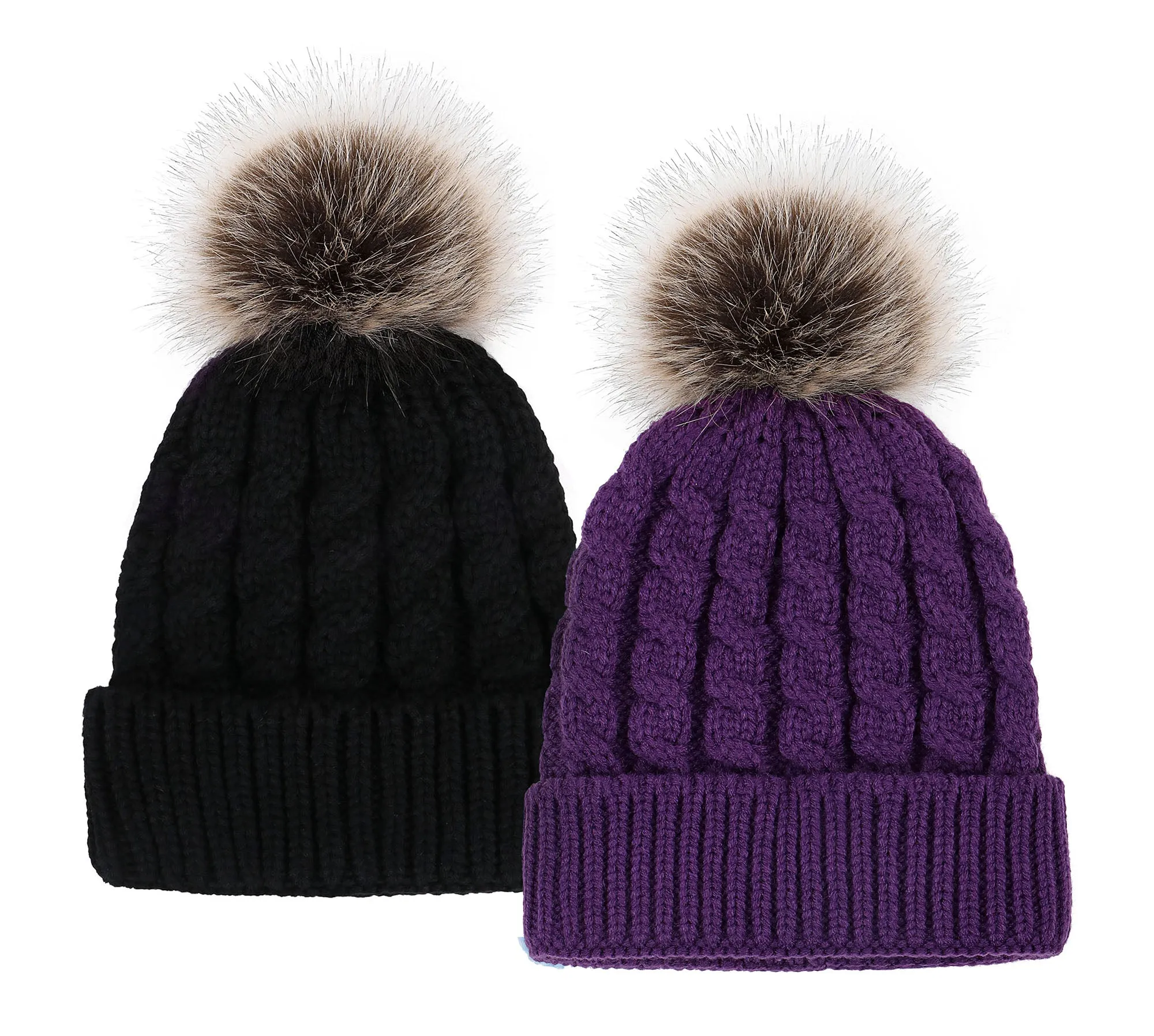 2 Pcs Womens Winter Knit Faux Fur Pompoms Beanie Hat sold by Simplicity product image thumbnail 5