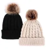 2 Pcs Womens Winter Knit Faux Fur Pompoms Beanie Hat sold by Simplicity