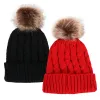 2 Pcs Womens Winter Knit Faux Fur Pompoms Beanie Hat sold by Simplicity