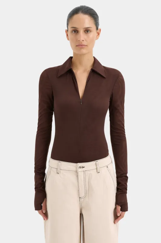 Jacques Mesh Zip Bodysuit sold by SIR the label