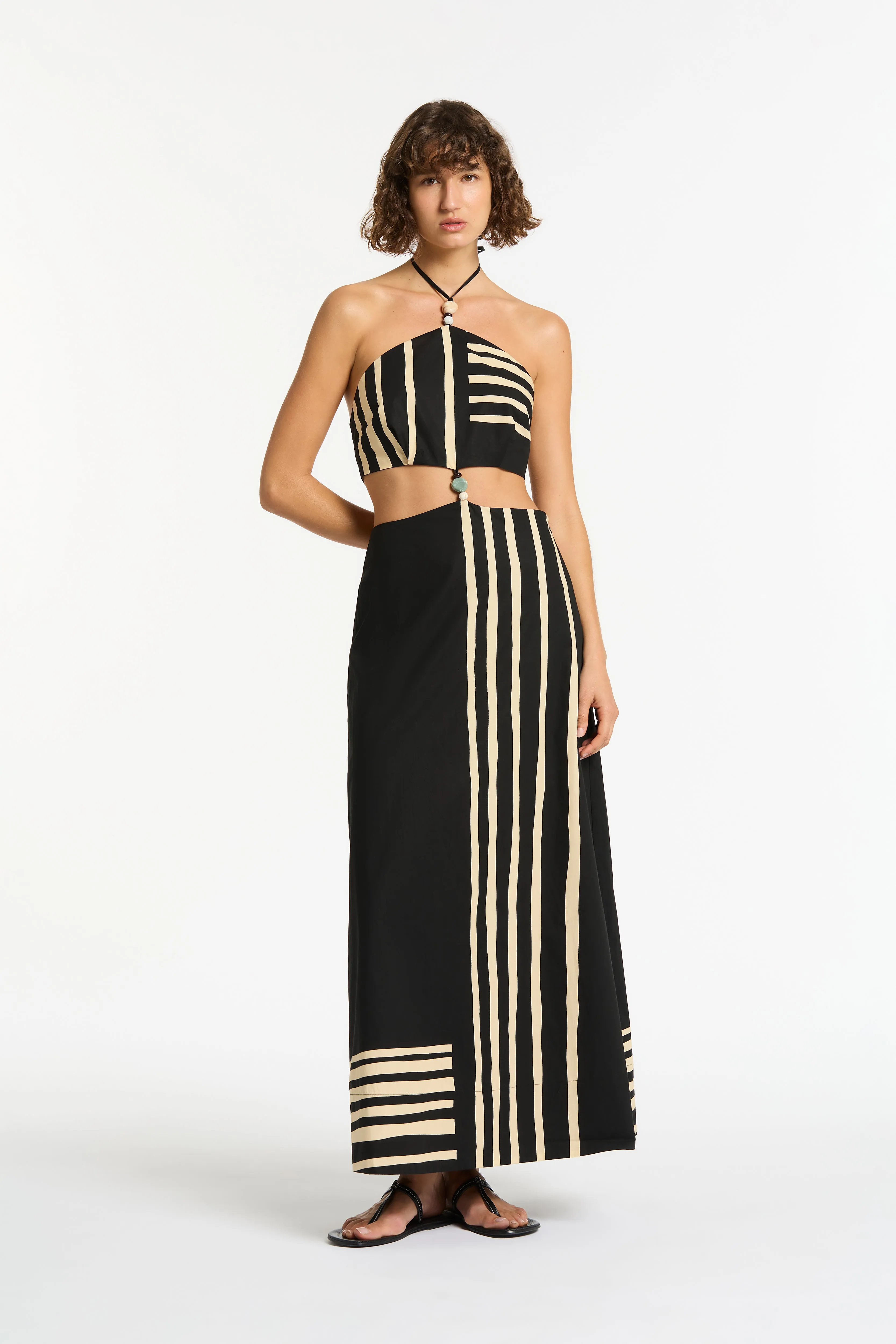 Linocut Beaded Halter Maxi Dress sold by SIR the label