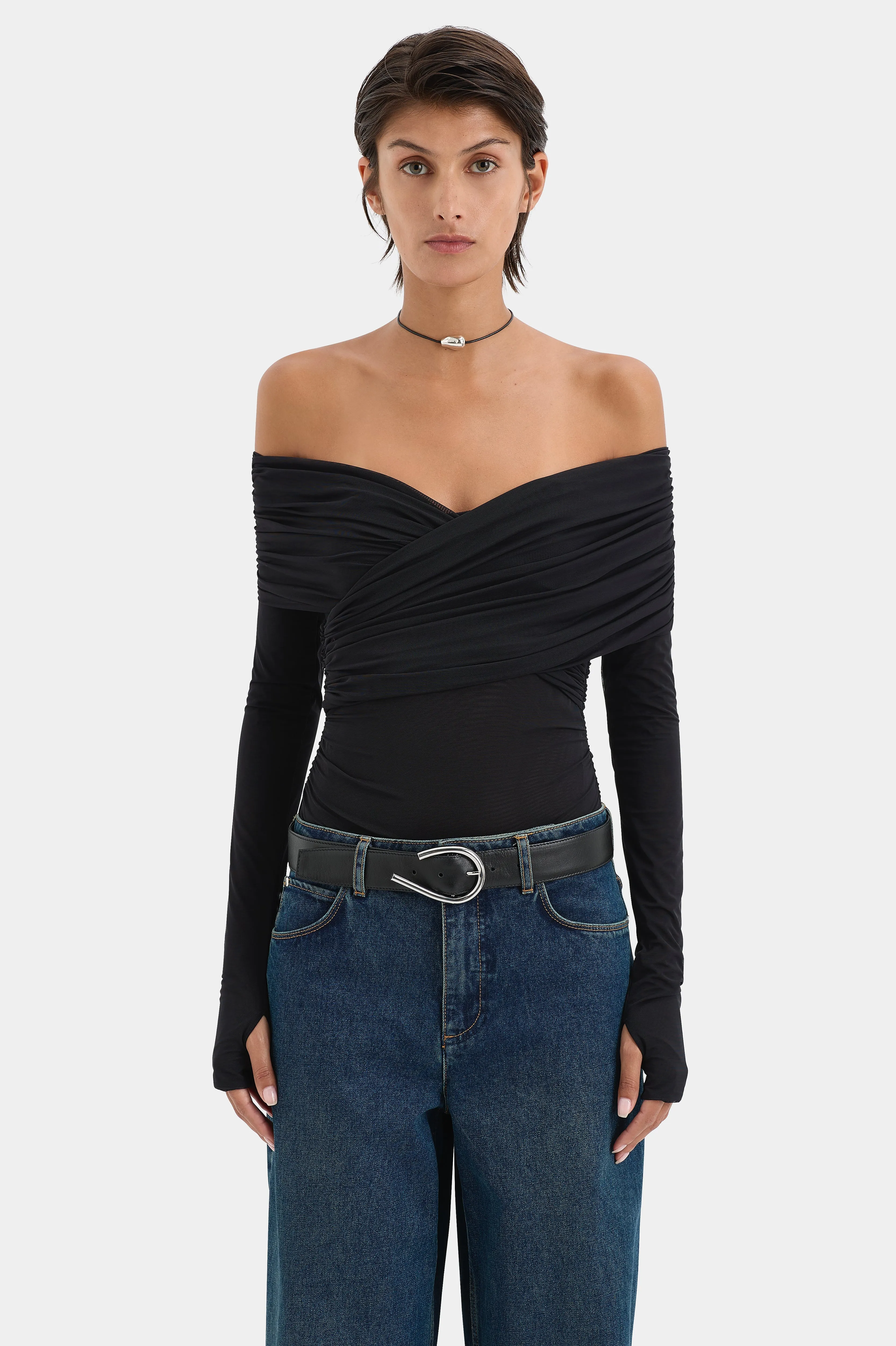 Jacques Gathered Long Sleeve Top sold by SIR the label