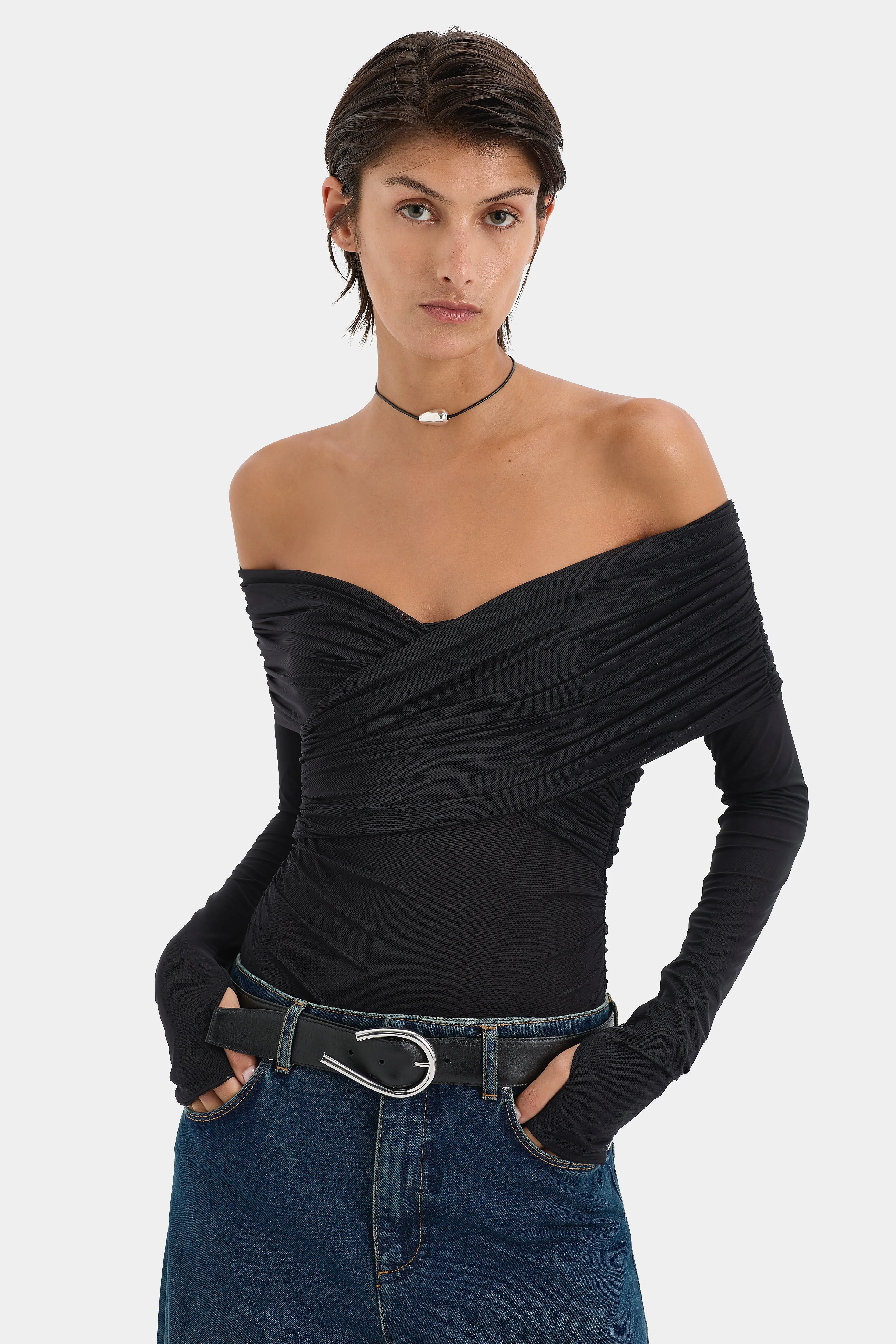 Jacques Gathered Long Sleeve Top sold by SIR the label product image thumbnail 5
