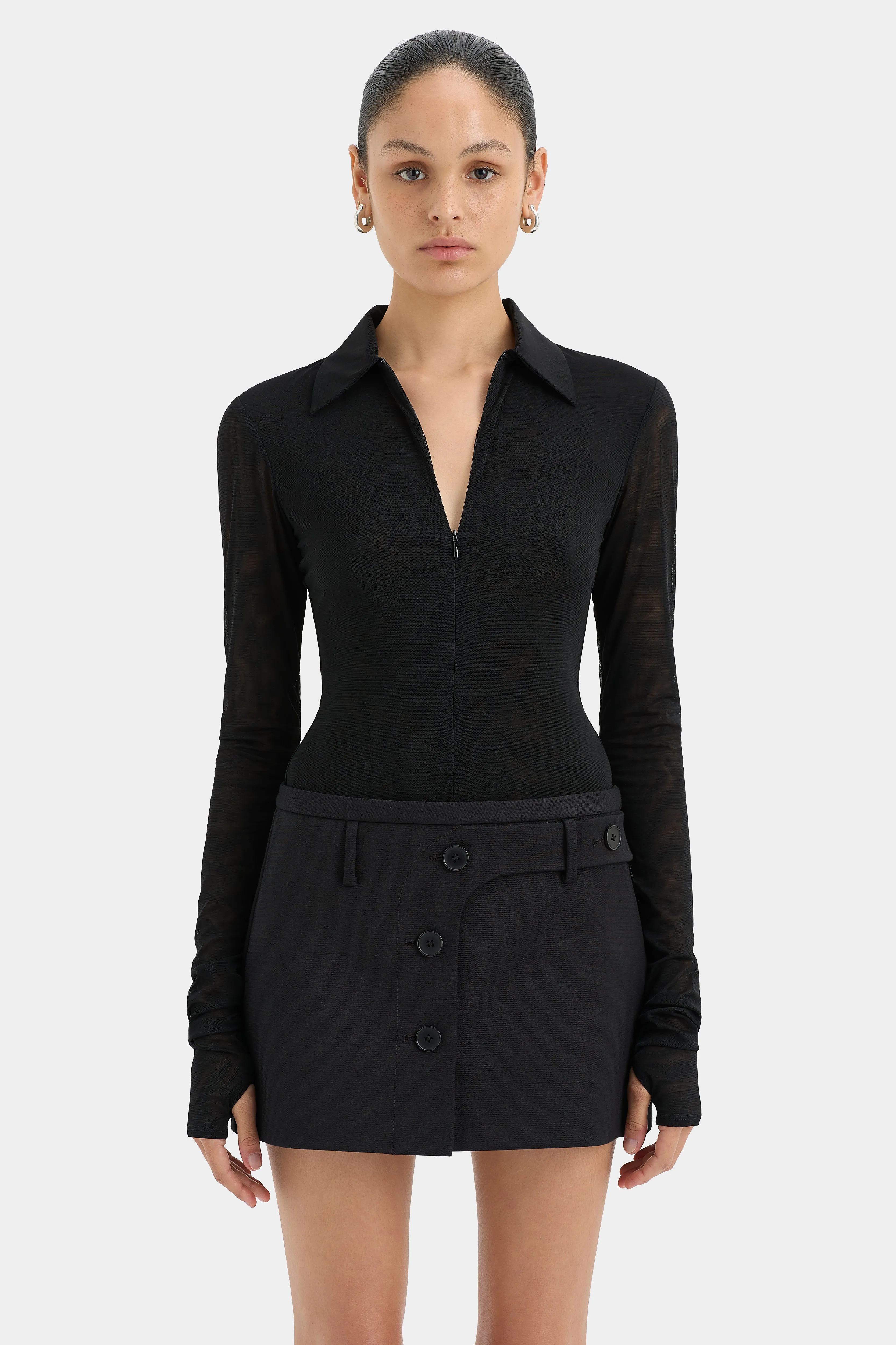 Jacques Mesh Zip Bodysuit sold by SIR the label