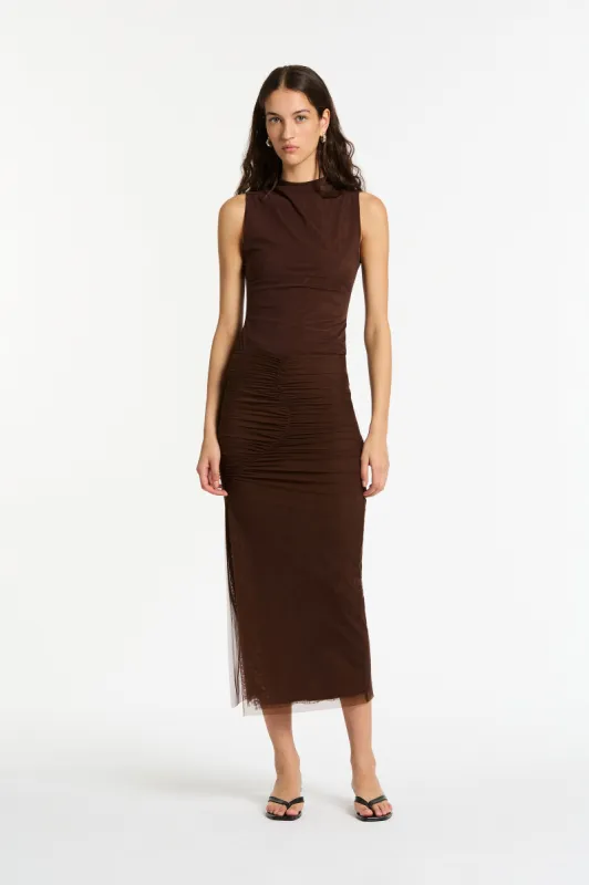 Jacques Mesh Gathered Midi Skirt sold by SIR the label
