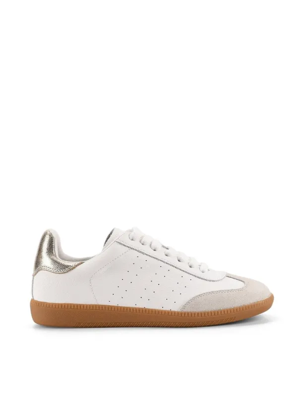 Sutton Cupsole Sneaker - White/Gold Leather sold by Siren Shoes