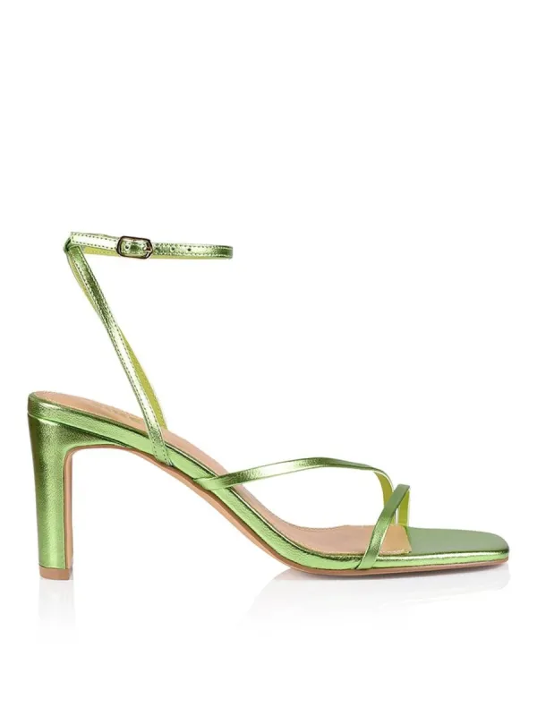 Kandice Block Heel Sandals - Lime Green Metallic Leather sold by Siren Shoes