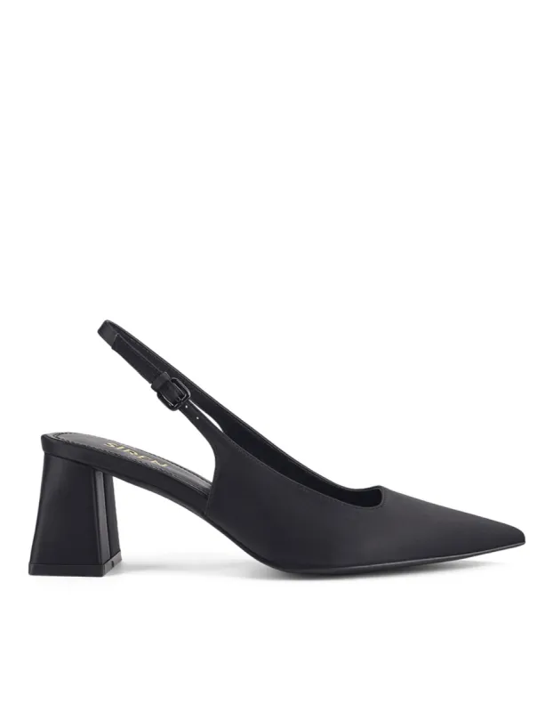 Yarra Pointed Toe Slingbacks - Black Satin sold by Siren Shoes