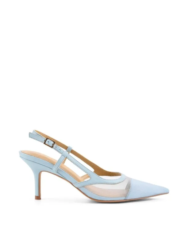 Sissy Point Toe Slingbacks - Pale Blue Leather/Mesh sold by Siren Shoes